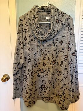Maurices Gray Cowl Neck Leopard Print Sweater